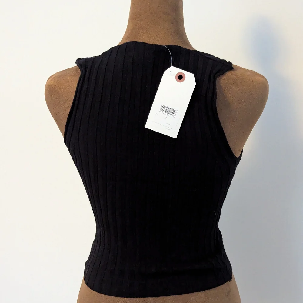 NWT Topshop Corset Tie Front Knit Singlet Tank in Black Viscose, Sz XS - Picture 4 of 8